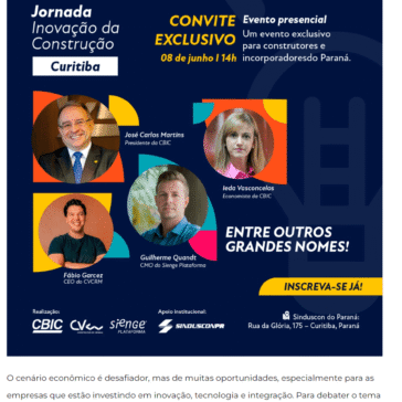 CBIC, CV e Sienge dão início à Jornada Inovação da Construção. Dia 8/6, em Curitiba – CBIC