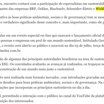 Desafios e ações práticas de engajamento do mundo corporativo e da sociedade na agenda ESG norteiam evento on-line, dia 05 de julho
