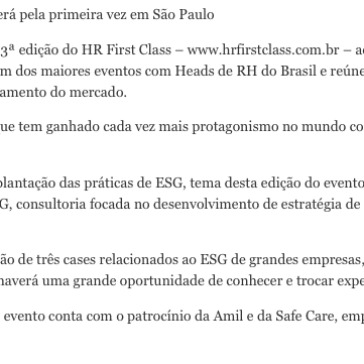 HR First Class volta ao formato presencial com o tema ESG