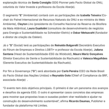 Desafios de engajamento do mundo corporativo na agenda ESG norteiam evento online, dia 05 de julho
