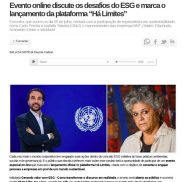Evento online discute os desafios do ESG e marca o lançamento da plataforma “Há Limites”