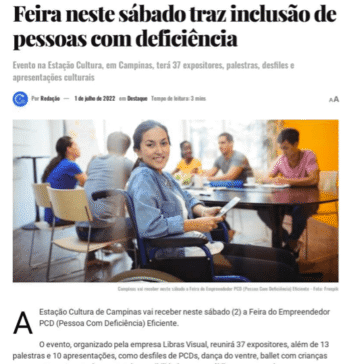 Feira neste sábado traz inclusão de pessoas com deficiência