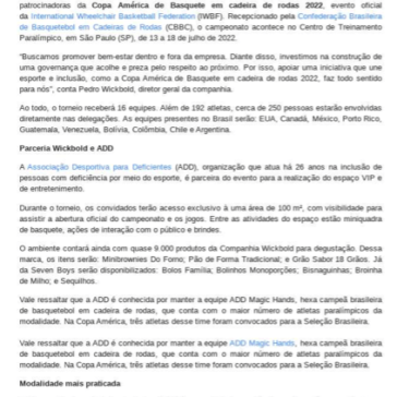 WICKBOLD PATROCINA COPA AMÉRICA DE BASQUETE EM CADEIRA DE RODAS 2022