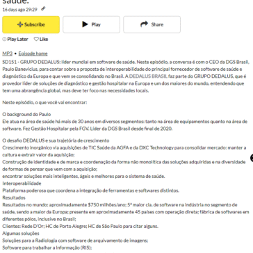 #Ep.151 – GRUPO DEDALUS: líder mundial em software de saúde. – Saúde Digital (PlayerFM)