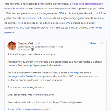 iFood oferece 200 bolsas em cursos de tecnologia para mulheres e entregadores – Linkedin