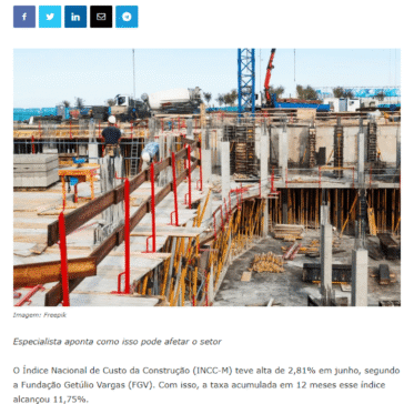 Inflação da construção sobe 2,81% em junho – Economic News