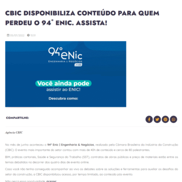 CBIC DISPONIBILIZA CONTEÚDO PARA QUEM PERDEU O 94˚ ENIC. ASSISTA! – Sinduscon – DF