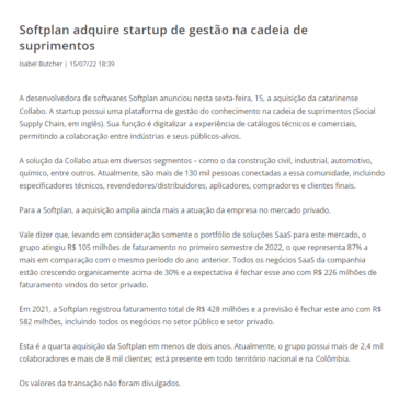 Softplan adquire startup de gestão na cadeia de suprimentos – Mobile Time