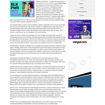 Programa oferece 130 bolsas para pessoas negras em curso completo de programação digital – TI Bahia