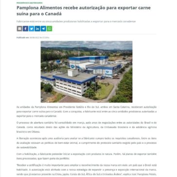 Pamplona Alimentos recebe autorização para exportar carne suína para o Canadá – Portal do Agronegócio