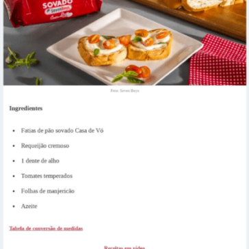 Receita de Pão sovado ao forno com creme de queijo