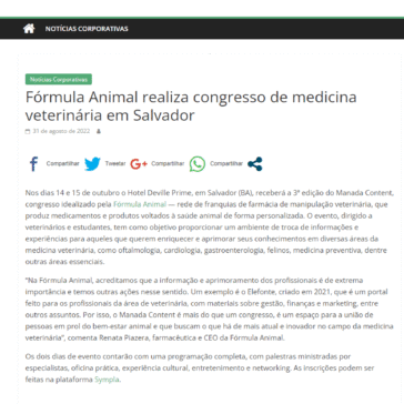 Fórmula Animal realiza congresso de medicina veterinária em Salvador – Sentidohorário