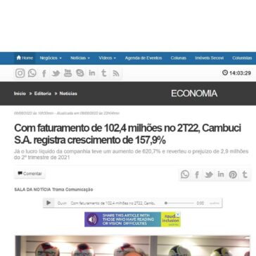 Com faturamento de 102,4 milhões no 2T22, Cambuci S.A. registra crescimento de 157,9% – Gazeta da Semana