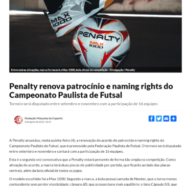 Penalty renova patrocínio e naming rights do Campeonato Paulista de Futsal – Máquina do Esporte