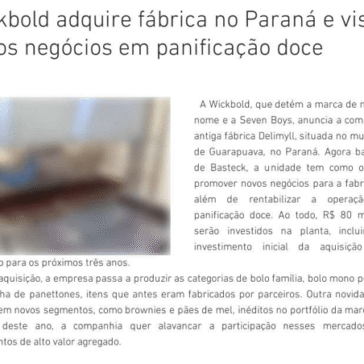 Wickbold adquire fábrica no Paraná e visa novos negócios em panificação doce