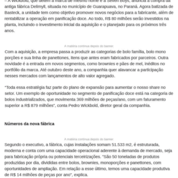 Wickbold adquire fábrica no Paraná e visa novos negócios em panificação doce