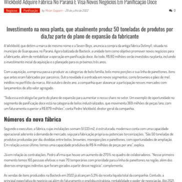 Wickbold adquire fábrica no Paraná e visa novos negócios em panificação doce