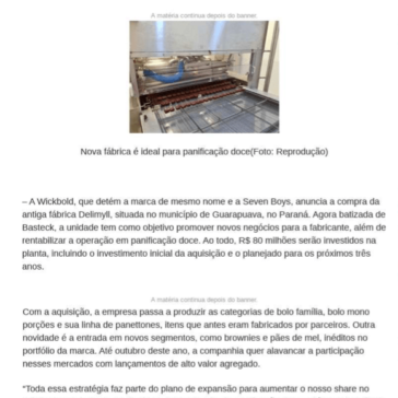 Wickbold adquire fábrica no Paraná e visa novos negócios em panificação doce