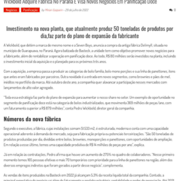 Wickbold adquire fábrica no Paraná e visa novos negócios em panificação doce