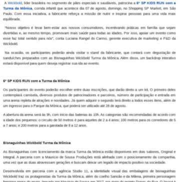 Wickbold patrocina corrida infantil da Turma da Mônica