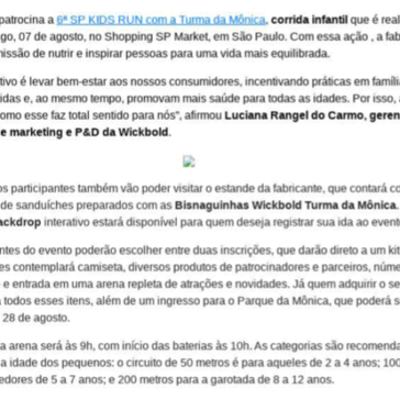 Wickbold patrocina corrida infantil da Turma da Mônica