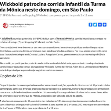 Wickbold patrocina corrida infantil da Turma da Mônica neste domingo, em São Paulo