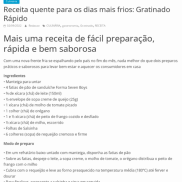 Receita quente para os dias mais frios: Gratinado Rápido