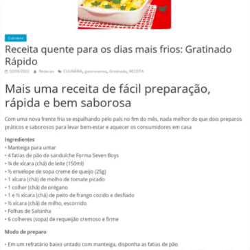 Receita quente para os dias mais frios: Gratinado Rápido – Jornal Nova Metropolí