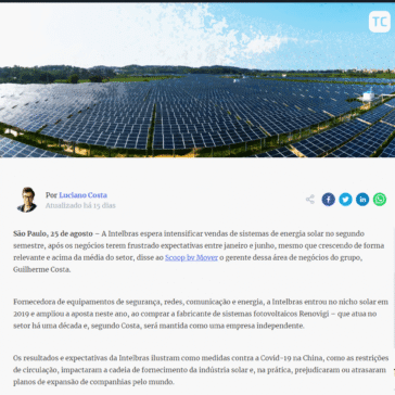 Intelbras espera salto em vendas de sistemas solares no 2º semestre, diz executivo – TC Mover