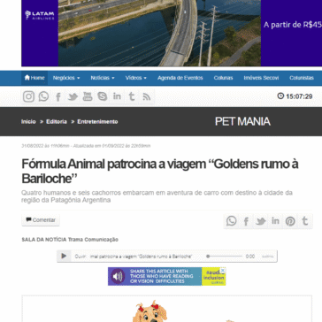 Fórmula Animal patrocina a viagem “Goldens rumo à Bariloche – Gazeta da Semana