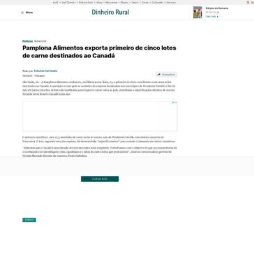 Pamplona Alimentos exporta primeiro de cinco lotes de carne destinados ao Canadá-Revista Dinheiro Rural