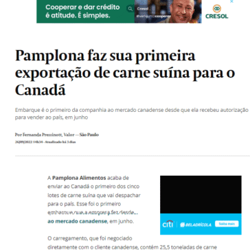 Pamplona faz sua primeira exportação de carne suína para o Canadá-Valor Econômico