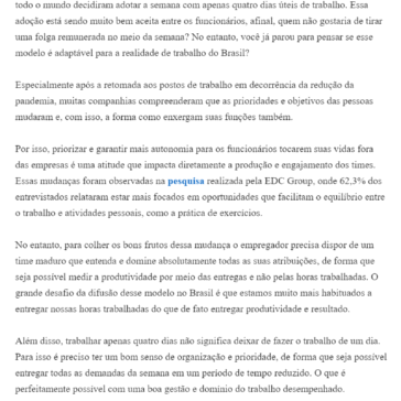 Semana de quatro dias: será que esse modelo é adaptável a realidade de trabalho do Brasil? – Linkedin