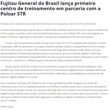 Fujitsu General do Brasil lança primeiro centro de treinamento em parceria com a Poloar STR – Eletrolar
