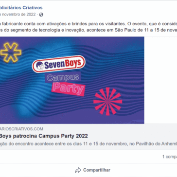 Seven Boys patrocina Campus Party 2022 – Publicitários Criativos (Facebook)