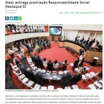 Alesc entrega premiação Responsabilidade Social Destaque SC- Lê Notícias
