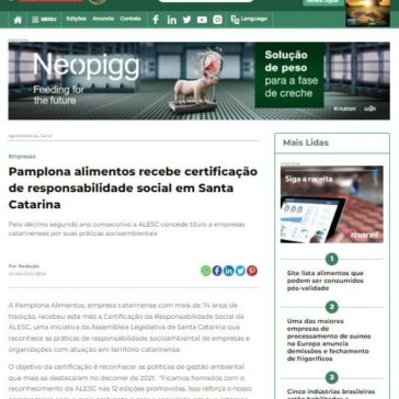 Pamplona alimentos recebe certificação de responsabilidade social em Santa Catarina – Suinocultura Industrial