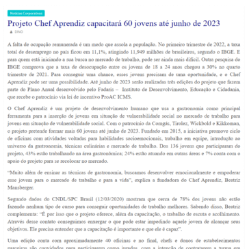 Projeto Chef Aprendiz capacitará 60 jovens até junho de 2023 – Revista Empreende