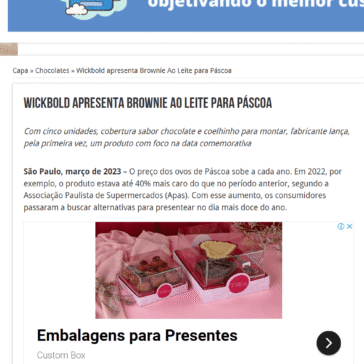 Wickbold apresenta Brownie Ao Leite para Páscoa – 2A + Alimentos