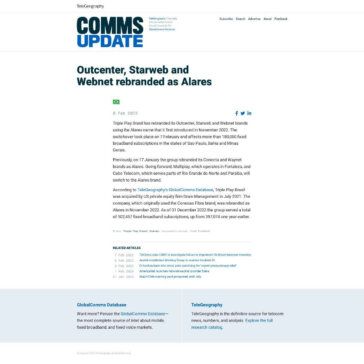 Outcenter, Starweb and Webnet rebranded as Alares – Comms Update