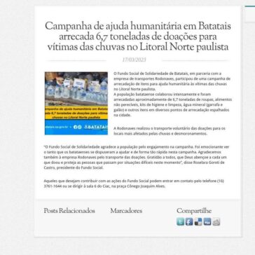 Campanha de ajuda humanitária em Batatais arrecada 6,7 toneladas de doações para vítimas das chuvas no Litoral Norte paulista – Prefeitura da Estância Turística de Batatais