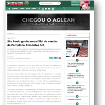 São Paulo ganha nova filial de vendas da Pamplona Alimentos S/A – Suinocultura Industrial