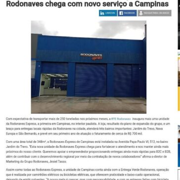 Com previsão de entregar mais de 250 toneladas de mercadorias e faturar R$ 700 mil, RTE Rodonaves chega com novo serviço a Campinas – Logweb