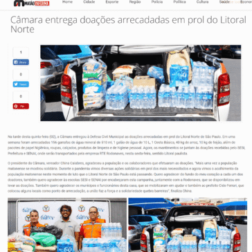Câmara entrega doações arrecadadas em prol do Litoral Norte – Matão Informa