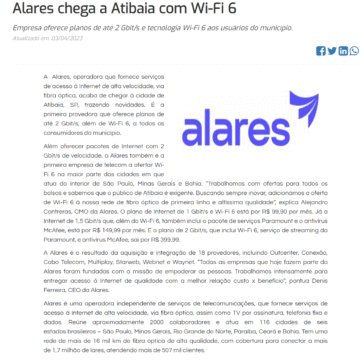 Alares chega a Atibaia com Wi-Fi 6