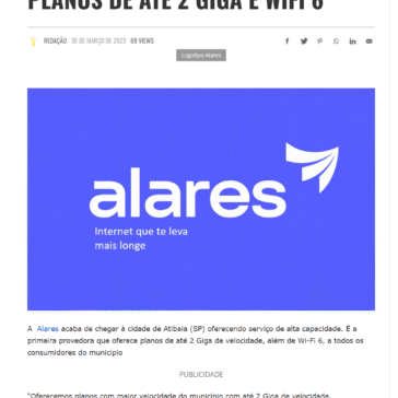 ALARES CHEGA A ATIBAIA COM PLANOS DE ATÉ 2 GIGA E WIFI 6