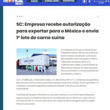SC: Empresa recebe autorização para exportar para o México e envia 1º lote de carne suína – Tropical