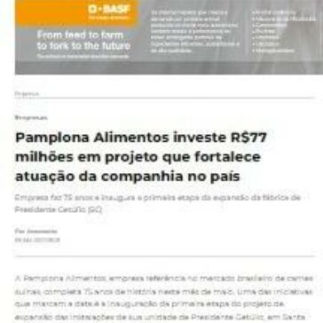 Pamplona Alimentos investe R$77 milhões em projeto que fortalece atuação da companhia no país	 – Avicultura Industrial
