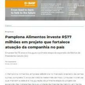 Pamplona Alimentos investe R$77 milhões em projeto que fortalece atuação da companhia no país	 – Suinocultura Industrial