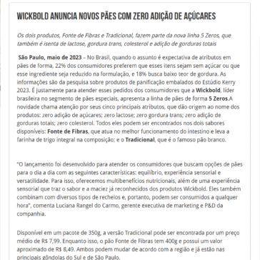 Wickbold anuncia novos pães com zero adição de açúcares – 2A + Alimentos